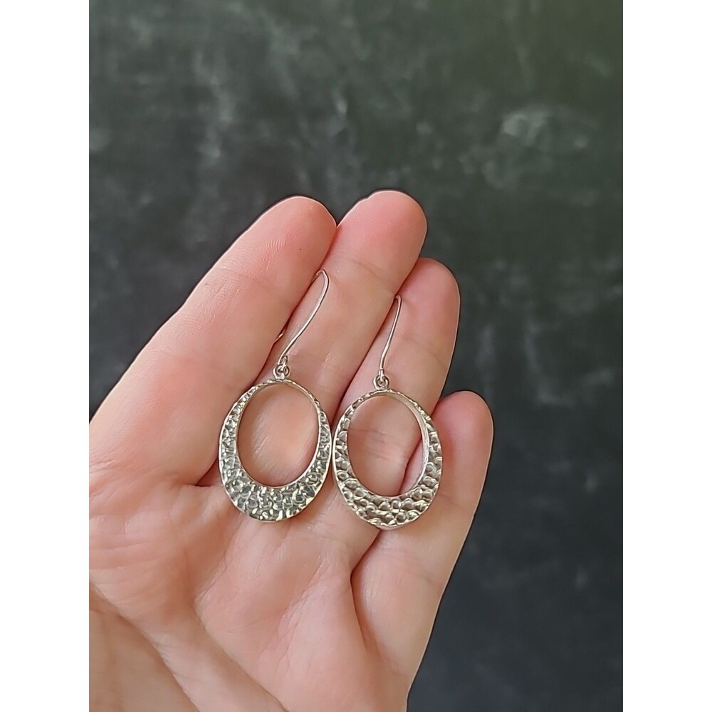 925 Sterling Silver Hammered Dangling Pierced Earrings Vintage, READ DESCRIPTION